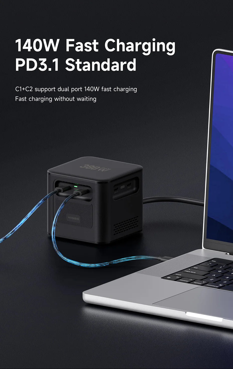 Hagibis 380W USB C Charger 8-Ports GaN Type C Charging Station PD 3.1 Dual 140W Fast Charger for MacBook iPhone Dell XPS Samsung