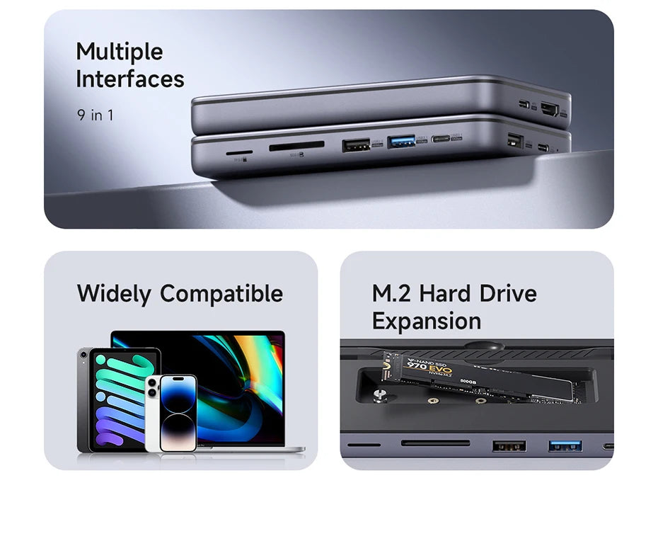 Hagibis 9 in 1 USB C HUB with M.2 NVMe/SATA SSD Enclosure 4K HDMI-compatible 100W PD USB 3.1 Docking station for Windows mac OS - Intechlegent