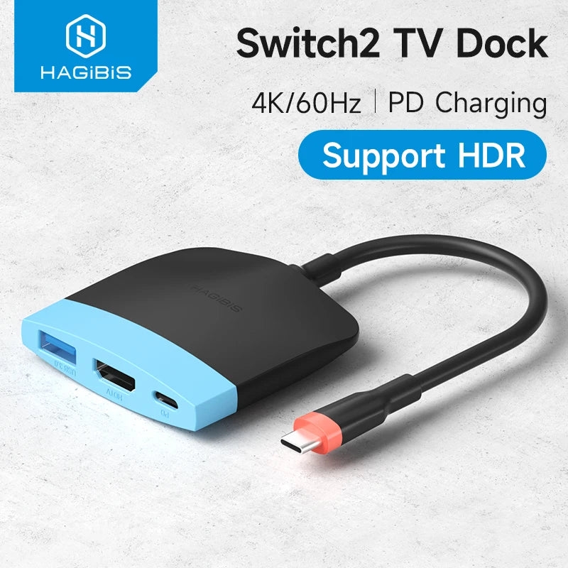 Hagibis Switch 2 TV Dock Portable Docking Station for Switch 1/2/OLED USB C to 4K 60Hz HDMI PD USB3.0 HUB for Macbook Laptops