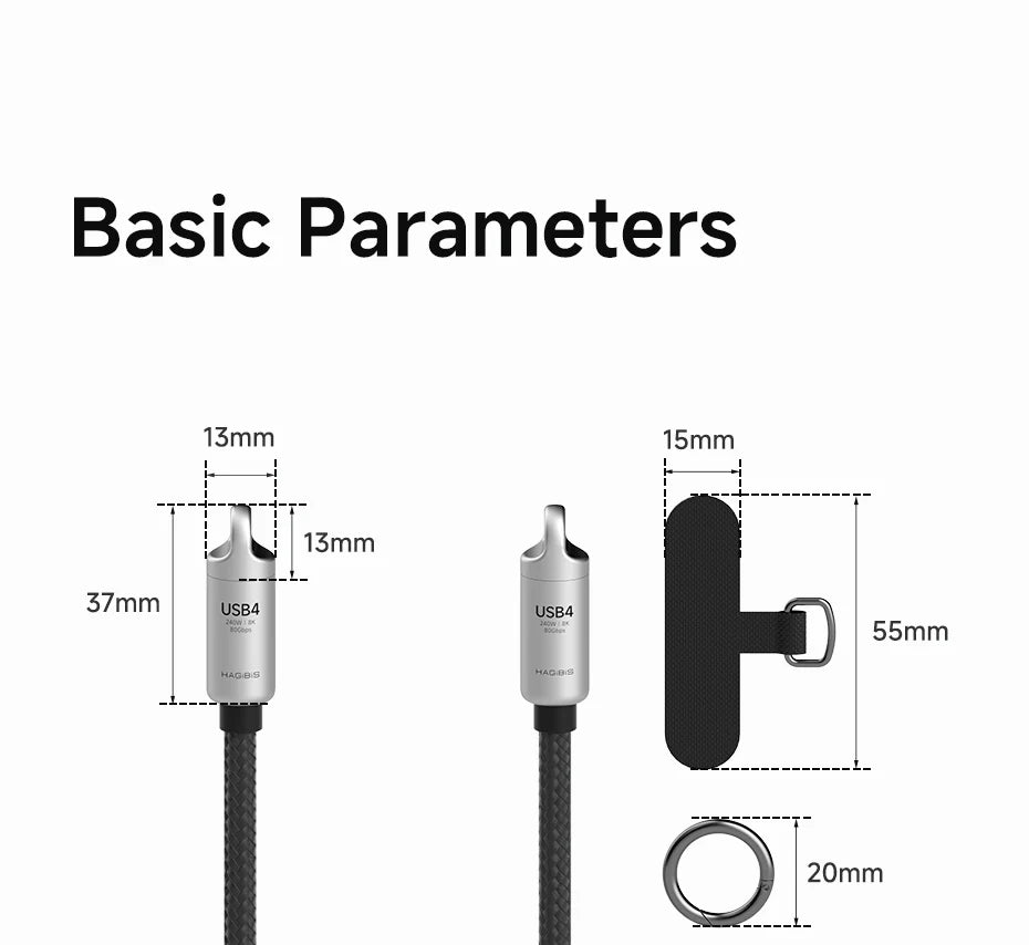 Hagibis USB4 Phone Lanyard Cable Portable USB C to Type-C Wrist Lanyard Cable 240W 80Gbps for Thunderbolt 4/5 iPhone 16 Pro SSD - Intechlegent