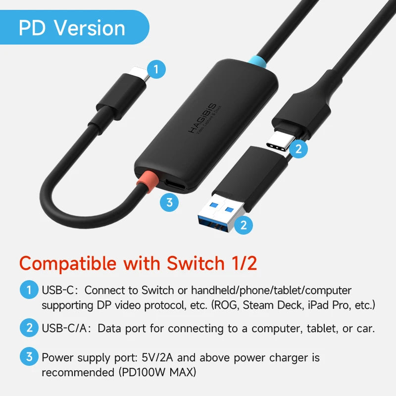 Hagibis USB3.0 Video Capture Card with 100W PD USB C to USB A/C Live and Record Video Audio Gaming for Quest 2 3 Switch 1/2 ROG