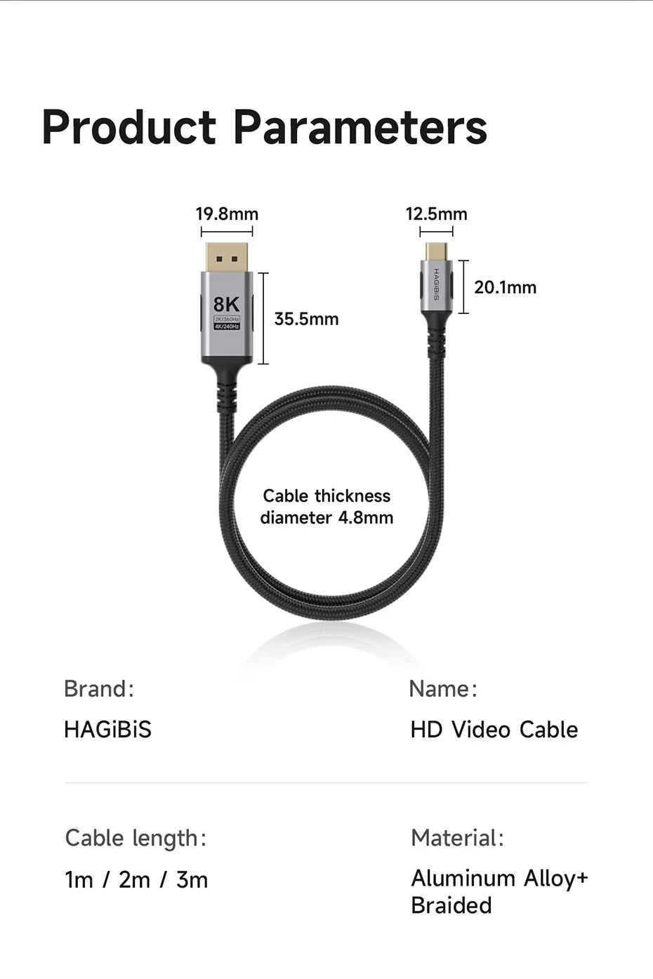 Hagibis 8K USB C to DisplayPort 1.4 Cable Super Soft Bi-directional Type-c to DP Cable High Refresh Rate 2K165Hz 4K144Hz 240Hz