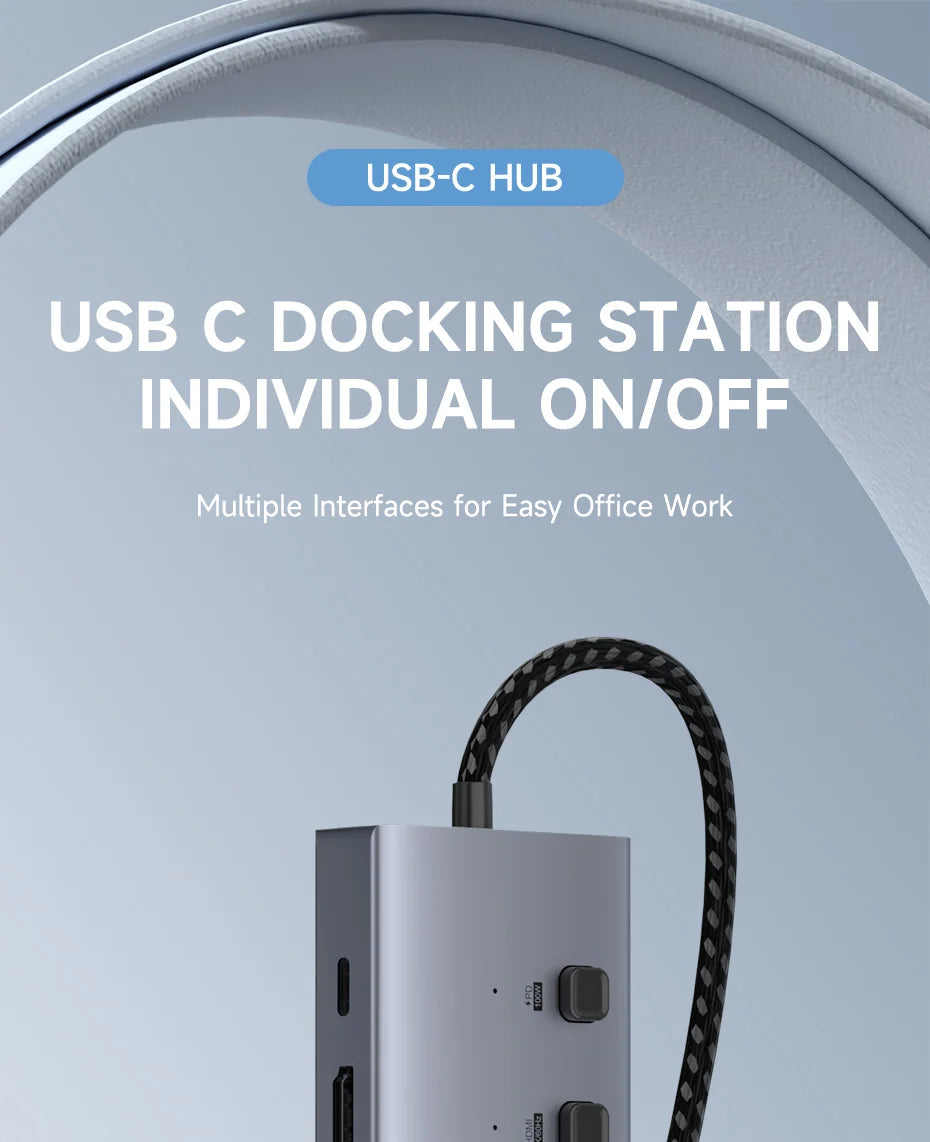 Hagibis USB C HUB Type-C Individual On/Off Switches Docking Station with 100W PD 4K HDMI-Compatible RJ45 for Laptops Macbook Pro