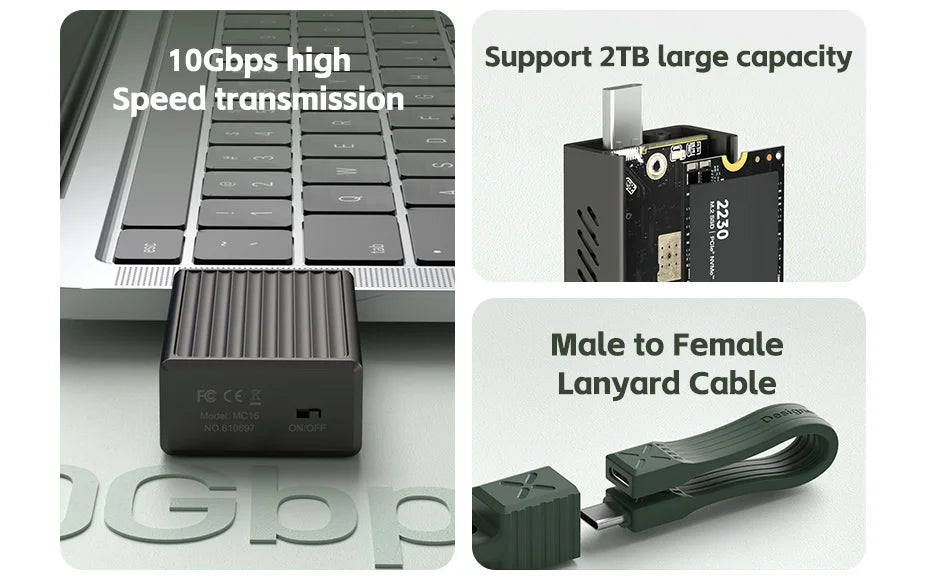Hagibis 2230 M.2 NVMe SSD Enclosure with Cooling Fan USB 3.2 Gen 2 to NVMe PCI-E M.2 SSD Case for Laptop iPhone 16 Pro 15 iPad