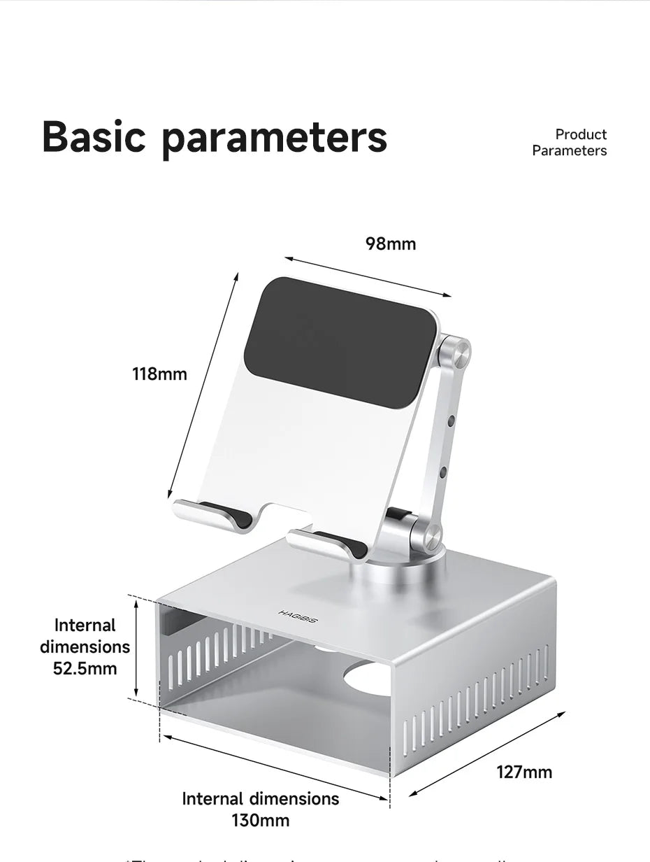 Hagibis Desktop Stand for iPad Pro/Air Mac mini M4/M4 Pro Storage Metal Holder 360° Adjustable Foldable Multifunction Bracket