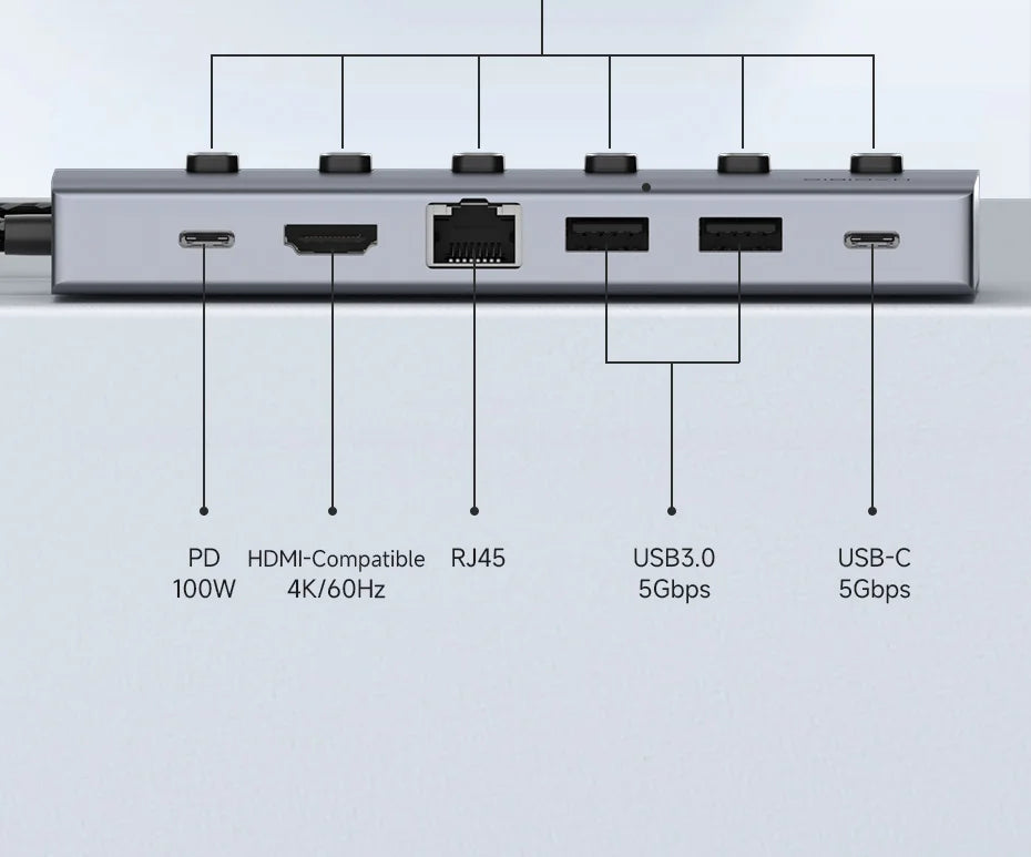 Hagibis USB C HUB Type-C Individual On/Off Switches Docking Station with 100W PD 4K HDMI-Compatible RJ45 for Laptops Macbook Pro