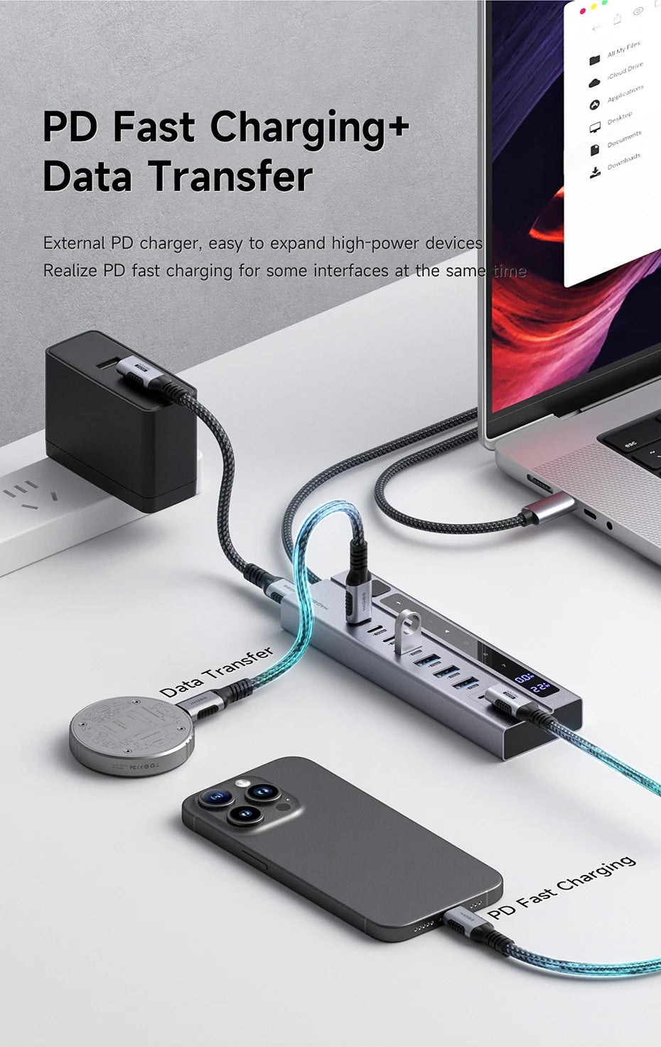 Hagibis USB C HUB Type-C Docking Station Individual On/Off Switches With LED Display 10Gbps USB C Splitter for Macbook Pro Air