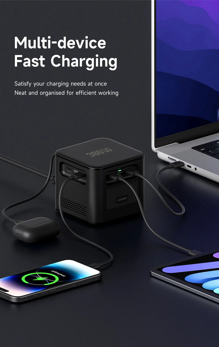 Hagibis 380W USB C Charger 8-Ports GaN Type C Charging Station PD 3.1 Dual 140W Fast Charger for MacBook iPhone Dell XPS Samsung