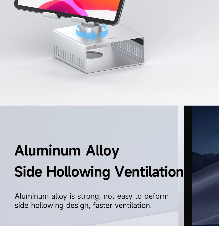 Hagibis Desktop Stand for iPad Pro/Air Mac mini M4/M4 Pro Storage Metal Holder 360° Adjustable Foldable Multifunction Bracket