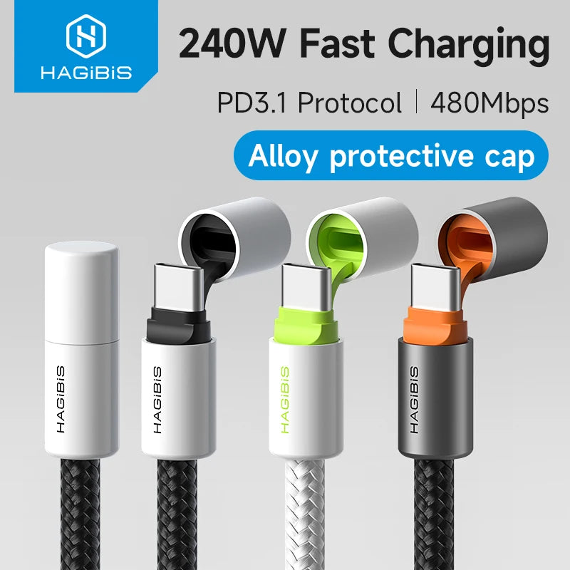 Hagibis USB C to USB C Cable With Protective Cap 240W Type C Cable PD 3.1 Fast Charging Cord for iPhone 16 15 Macbook Pro iPad - Intechlegent