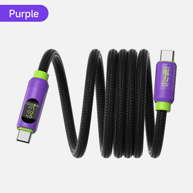 Hagibis Magnetic USB C to USB C Cable With LED Display USB C Charger Cable Type-c PD 240W Fast Charging Cord For iPhone 16/15 - Intechlegent