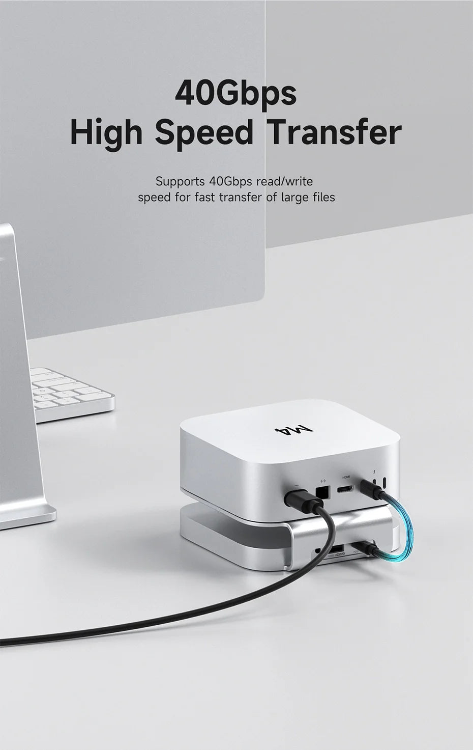 Hagibis USB C Hub with USB4 Hard Drive Enclosure 40Gbps M.2 NVMe SSD Case USB 2.0 for Mac mini M4/M4 Pro Stand Docking Station