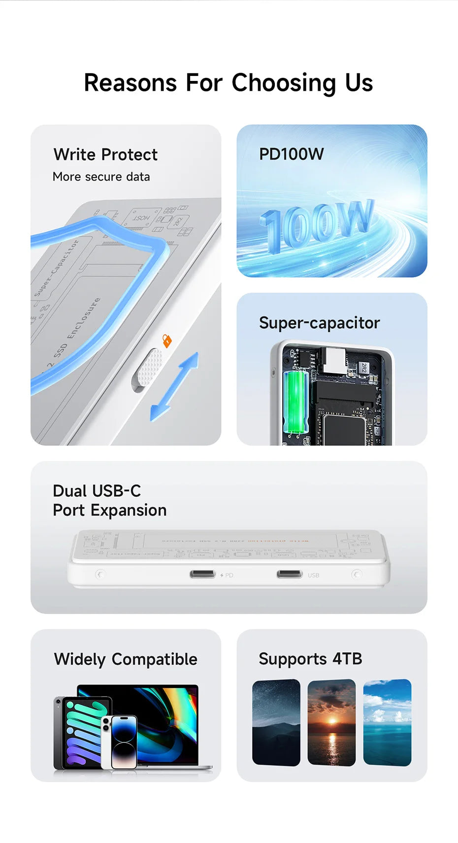 Hagibis M.2 NVMe SSD Enclosure Write Protect USB C 3.2 Gen2 to NVMe PCI-E M.2 SSD Case With 100W PD for iPhone 16 15 Pro MacBook - Intechlegent