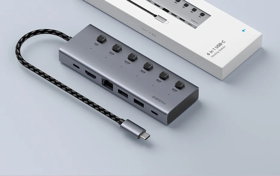 Hagibis USB C HUB Type-C Individual On/Off Switches Docking Station with 100W PD 4K HDMI-Compatible RJ45 for Laptops Macbook Pro