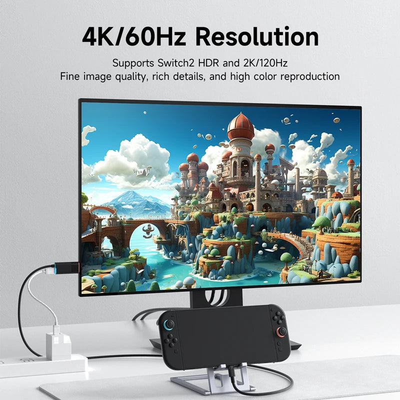 Hagibis Switch 2 Dock for Nintendo Switch/Switch2/OLED 4K@60Hz USB C to HDMI Cable Adapter 100W PD Power Supply for Laptops ROG