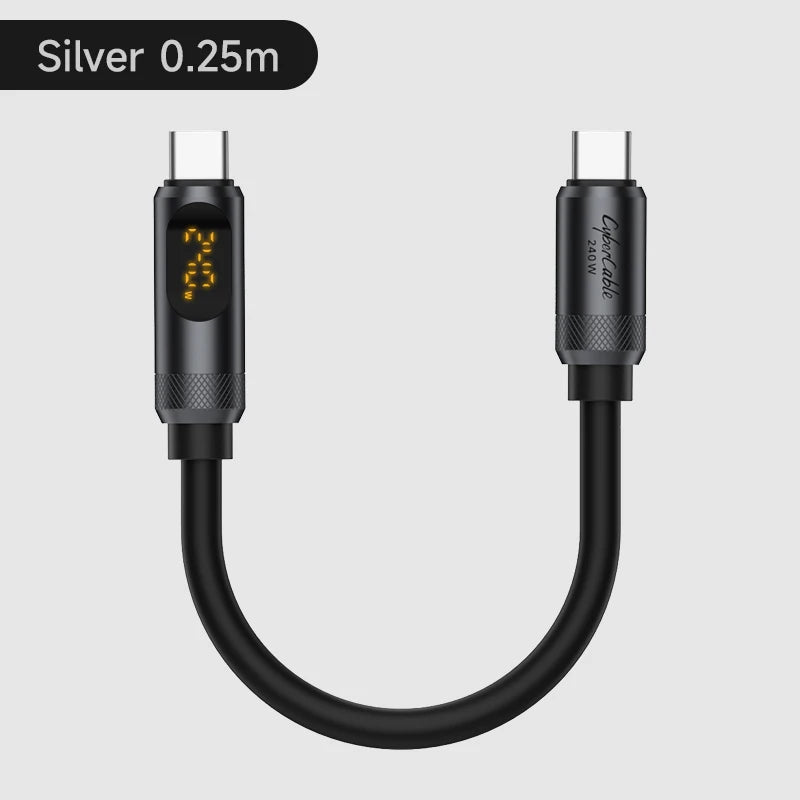 Hagibis Short USB C Cable with LED Display 0.25m Type C Fast Charger Cable PD 240W Charging Cord for iPhone 16 Pro Macbook Pixel - Intechlegent