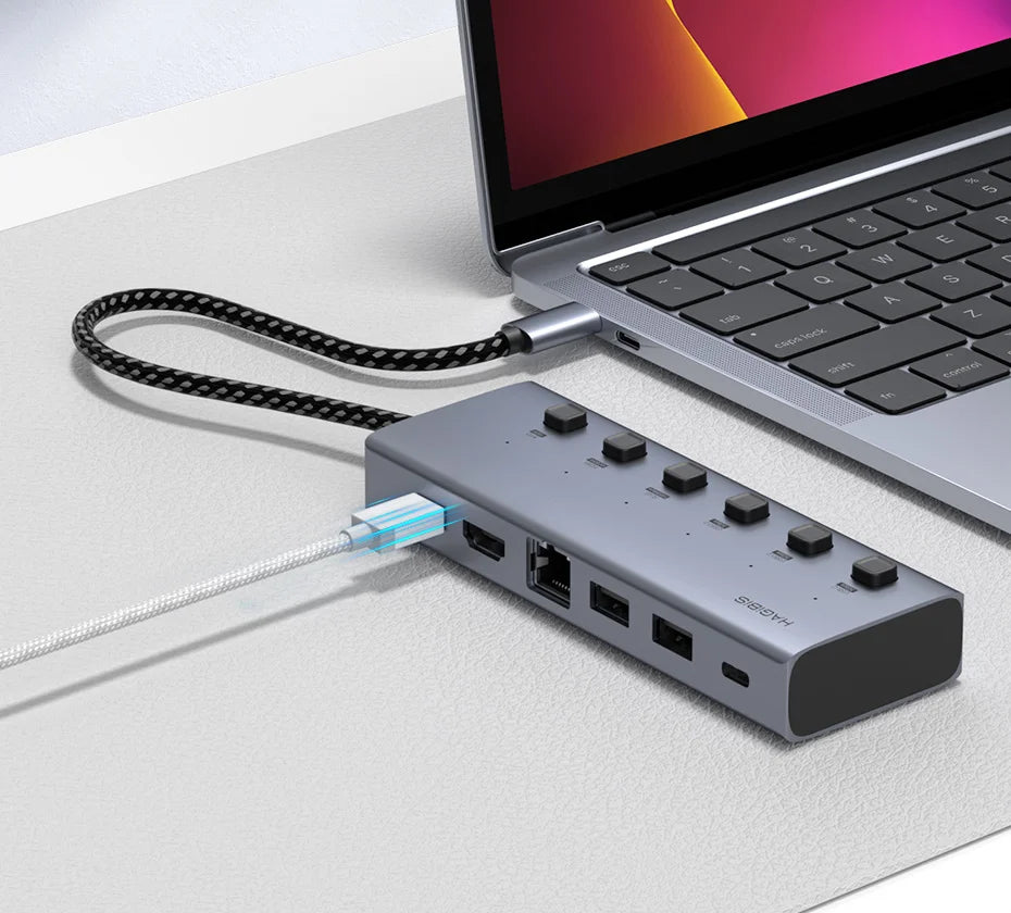 Hagibis USB C HUB Type-C Individual On/Off Switches Docking Station with 100W PD 4K HDMI-Compatible RJ45 for Laptops Macbook Pro