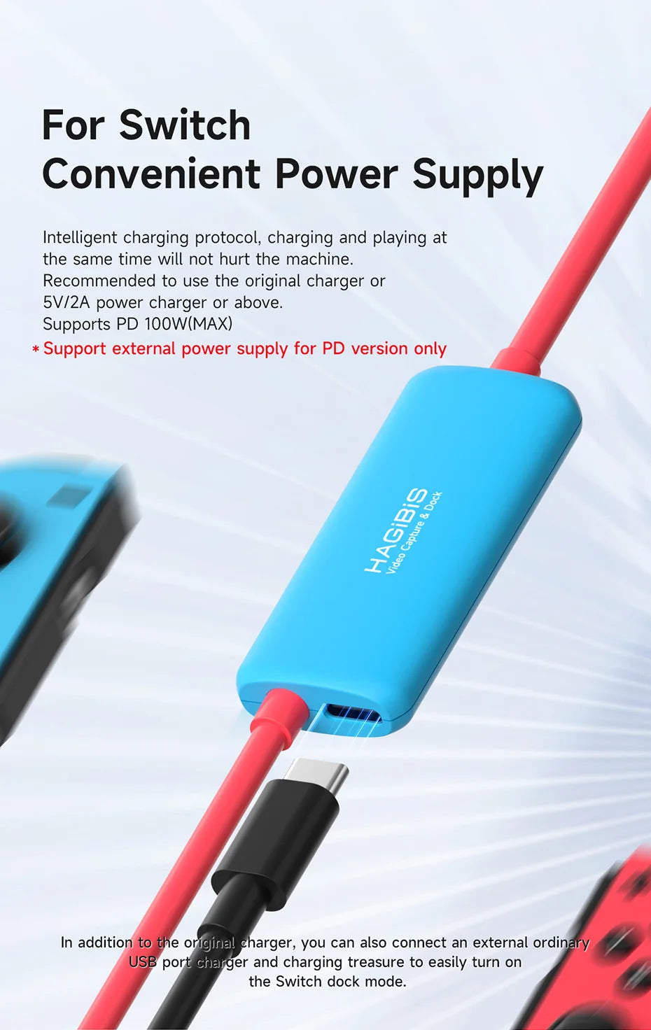 Hagibis USB3.0 Video Capture Card with 100W PD USB C to USB A/C Live and Record Video Audio Gaming for Quest 2 3 Switch 1/2 ROG