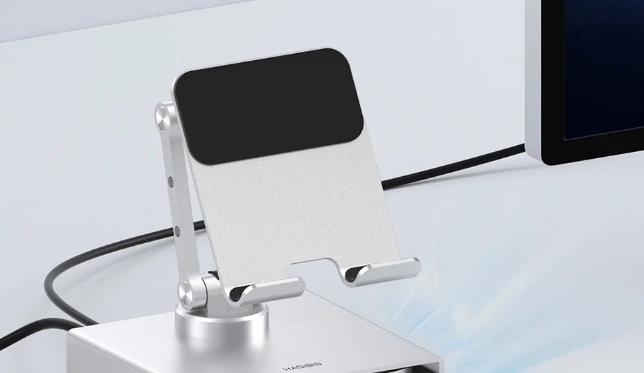 Hagibis Desktop Stand for iPad Pro/Air Mac mini M4/M4 Pro Storage Metal Holder 360° Adjustable Foldable Multifunction Bracket