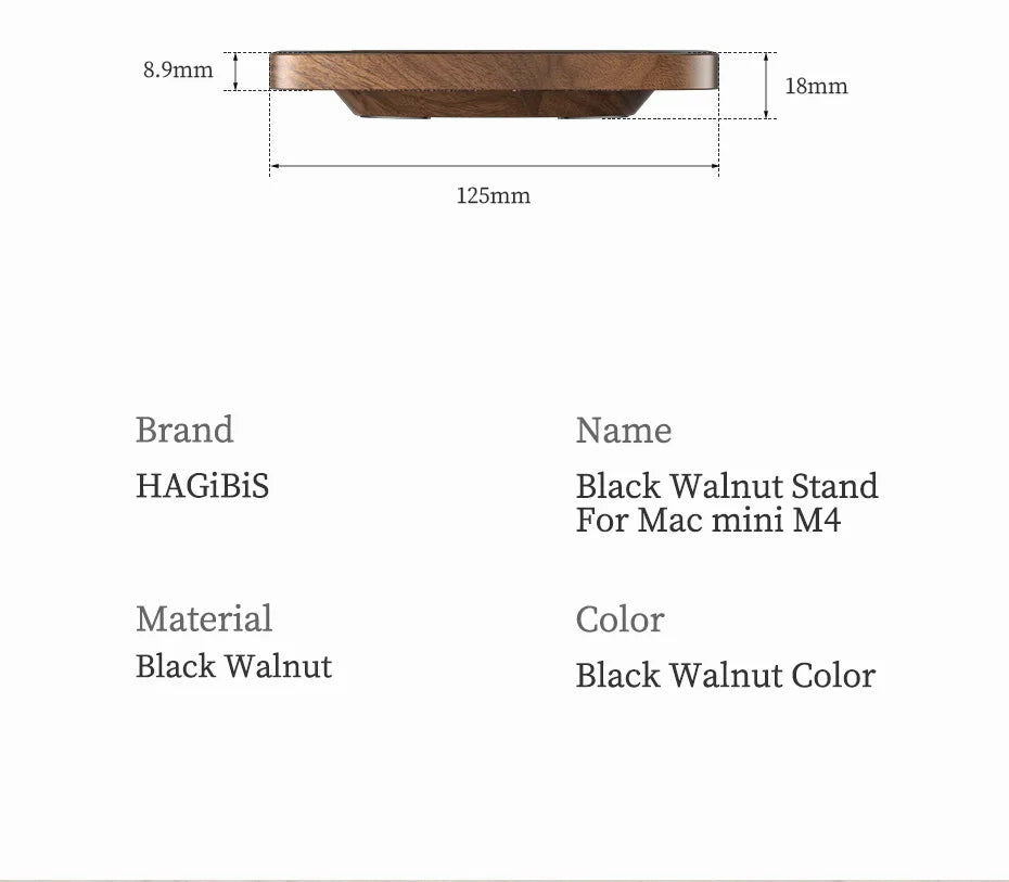 Hagibis Desktop Stand for Mac mini M4/M4 Pro 2024 Dustproof Walnut Wood Base Heat Dissipation Holder Solid Wood Bracket Cooling