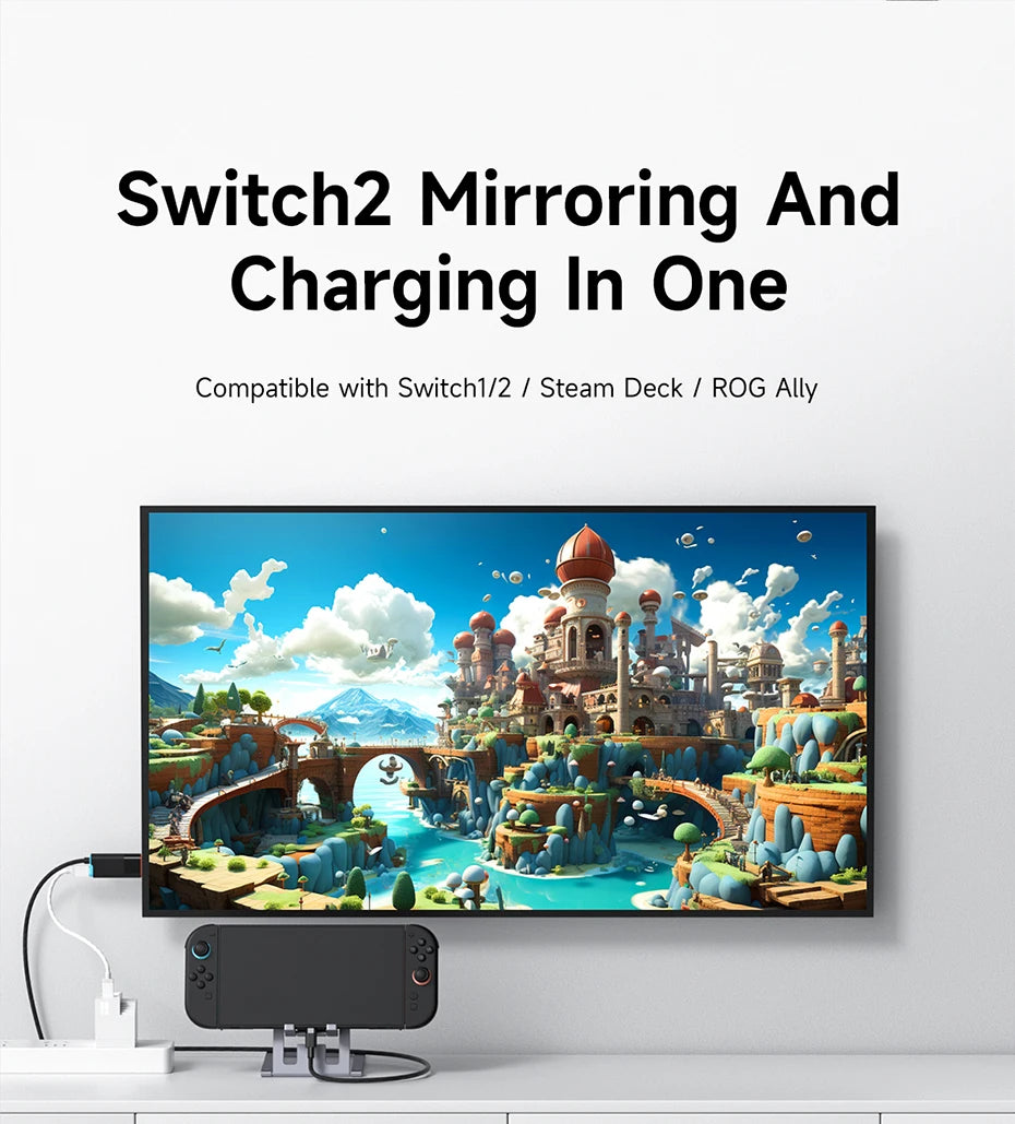 Hagibis Switch 2 Dock for Nintendo Switch/Switch2/OLED 4K@60Hz USB C to HDMI Cable Adapter 100W PD Power Supply for Laptops ROG