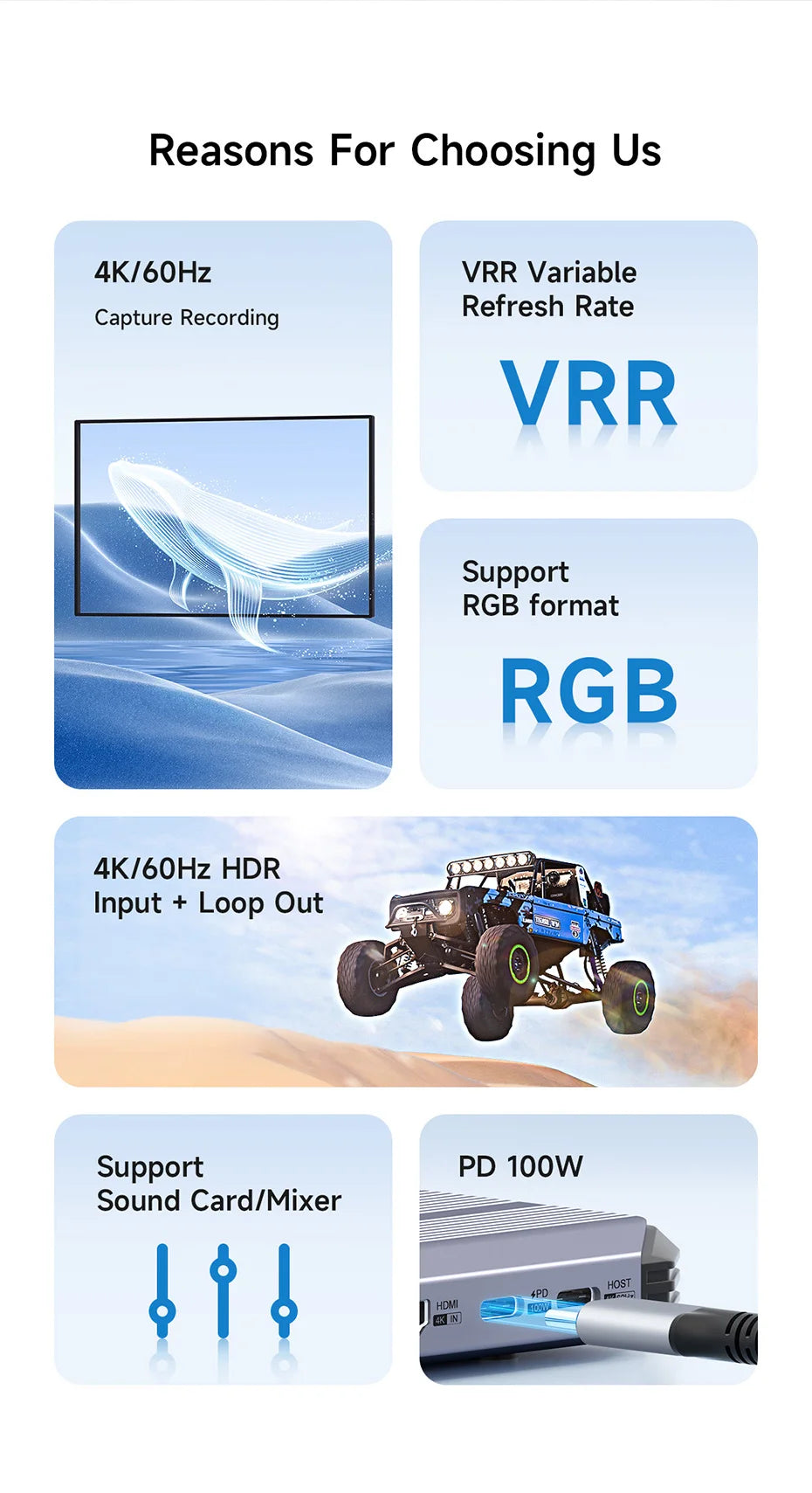 Hagibis 4K@60Hz Video Capture Card Streaming and Gaming 4K 60FPS HDR VRR RGB Passthrough PD 100W for PS5/4 Xbox Switch Camera PC