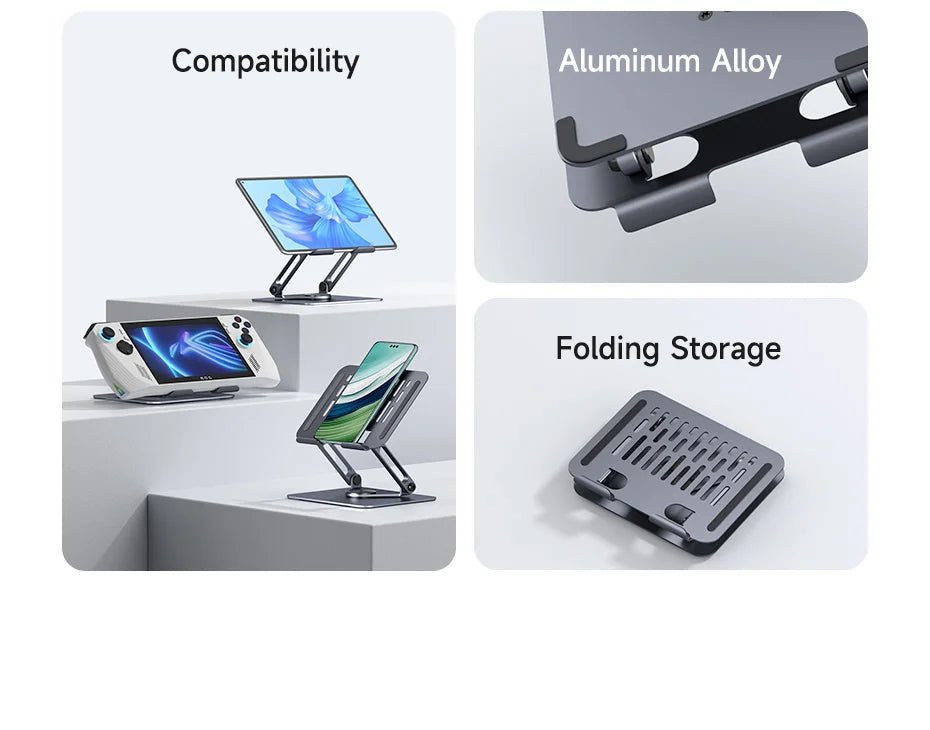 Hagibis 360° Rotating Tablet Stand Adjustable Tablet Holder Dual Rod Support Aluminum Foldable Cradle for iPad Pro Switch ROG - Intechlegent