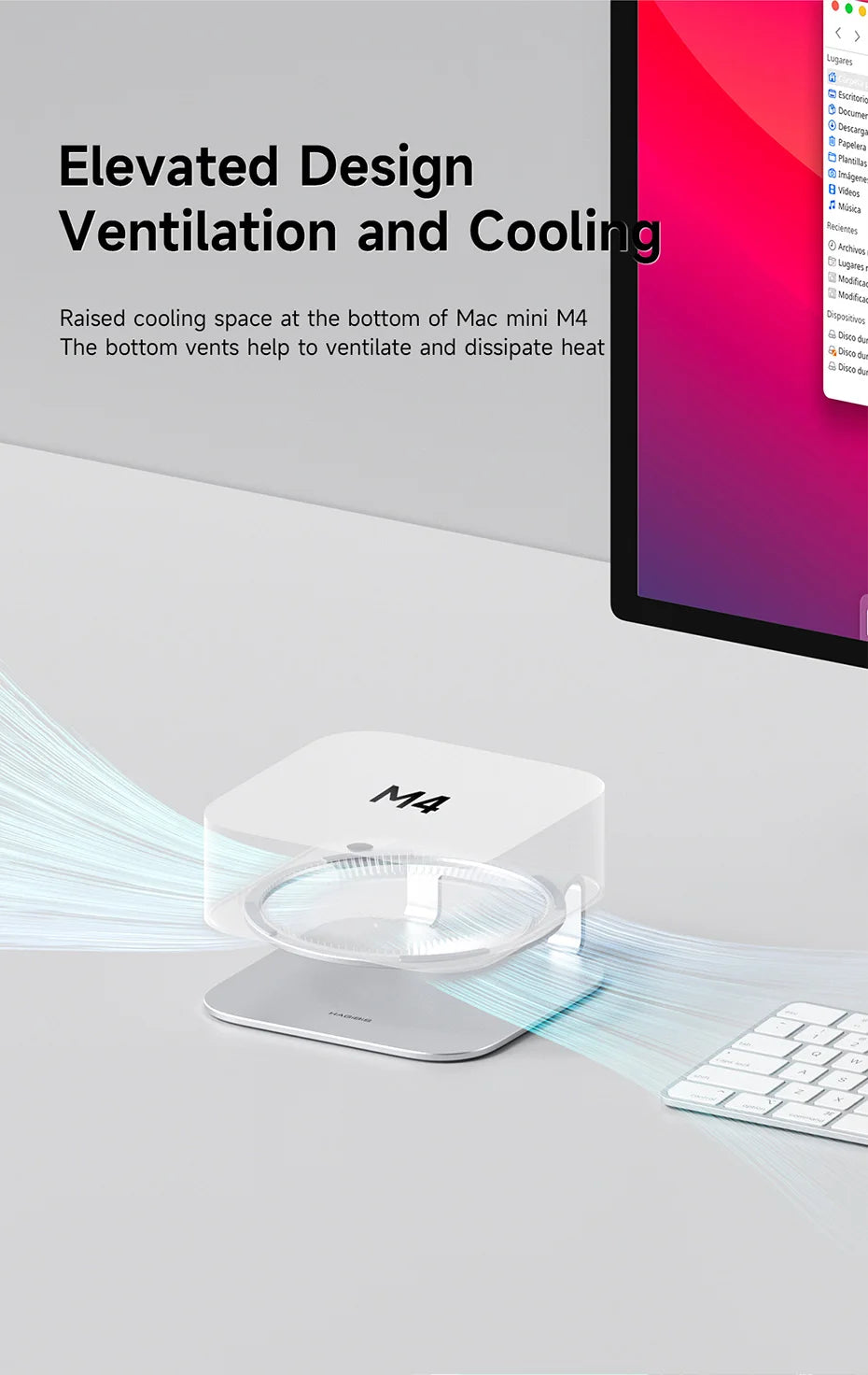 Hagibis Desktop Stand for Mac mini M4/M4 Pro Storage Holder Aluminum Dock Heat Dissipation Bracket Cooling Mount Accessories