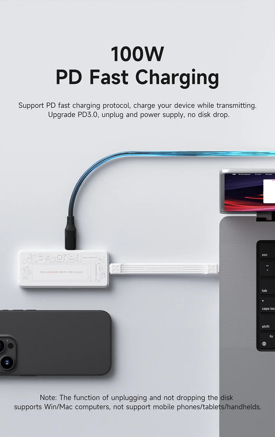 Hagibis M.2 NVMe SSD Enclosure Write Protect USB C 3.2 Gen2 to NVMe PCI-E M.2 SSD Case With 100W PD for iPhone 16 15 Pro MacBook - Intechlegent
