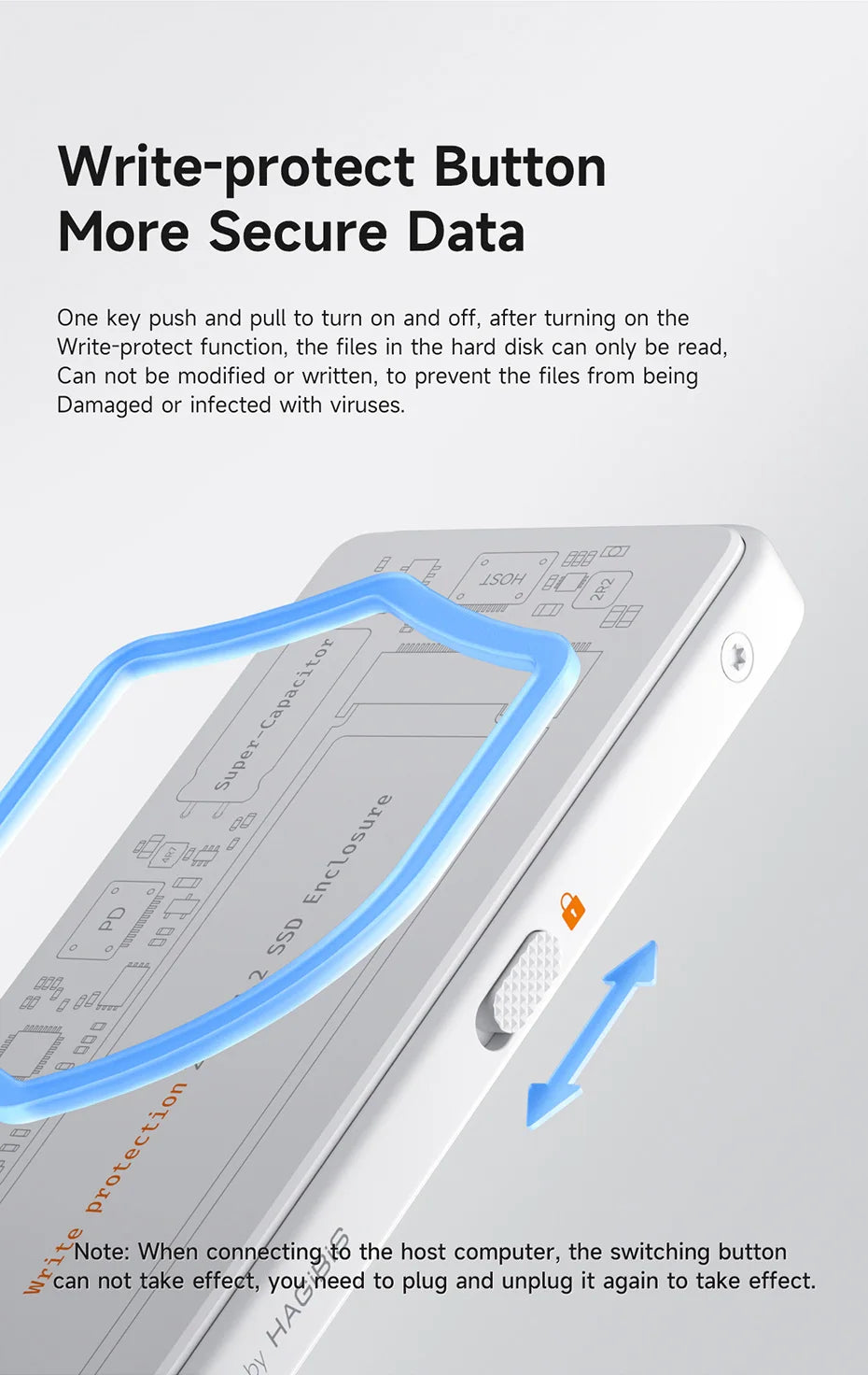 Hagibis M.2 NVMe SSD Enclosure Write Protect USB C 3.2 Gen2 to NVMe PCI-E M.2 SSD Case With 100W PD for iPhone 16 15 Pro MacBook - Intechlegent