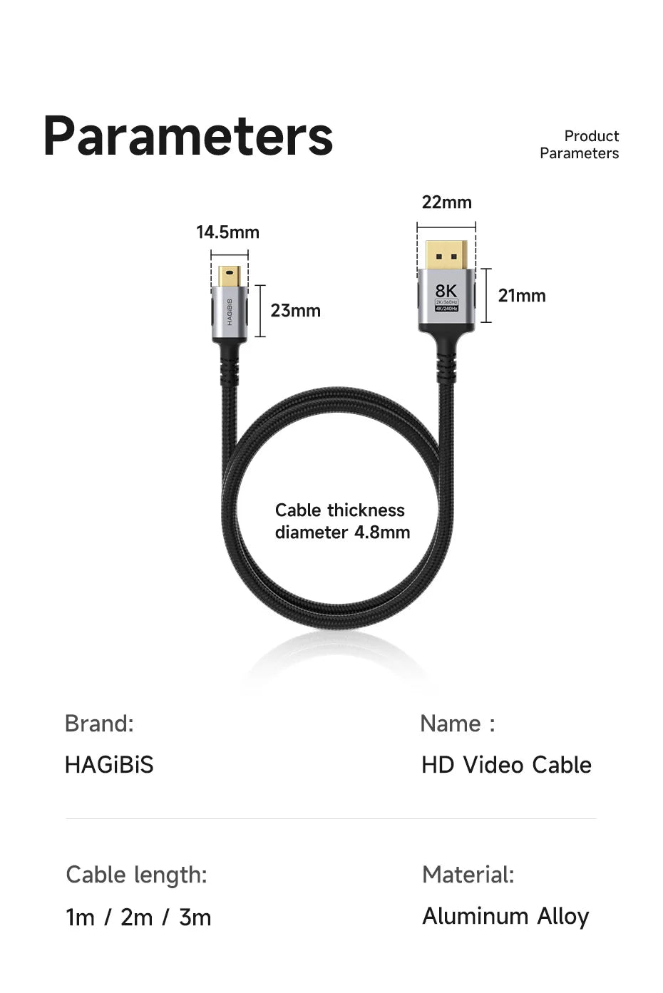 Hagibis Mini DisplayPort to DisplayPort 1.4 Cable Bi-Directional Mini DP to DP 8K@60Hz 4K@240Hz Compatible with Thunderbolt 2