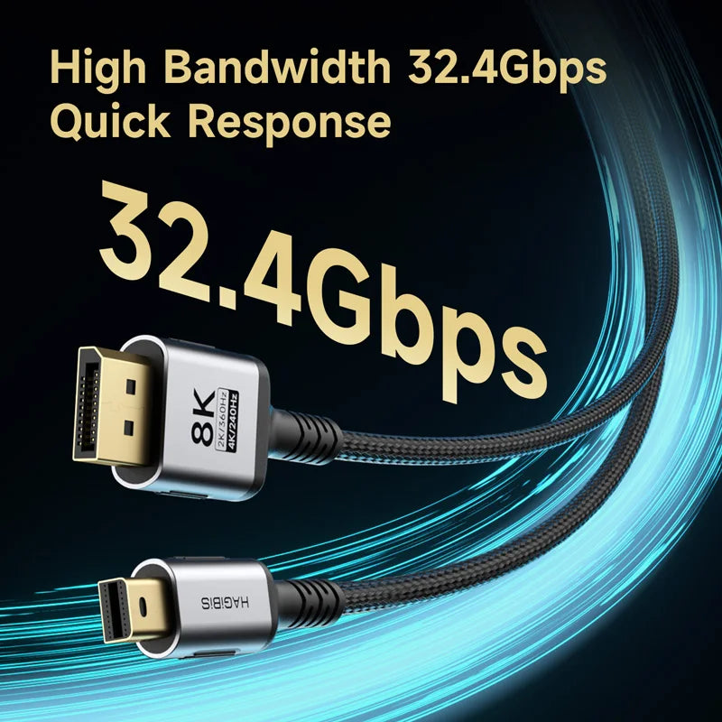 Hagibis Mini DisplayPort to DisplayPort 1.4 Cable Bi-Directional Mini DP to DP 8K@60Hz 4K@240Hz Compatible with Thunderbolt 2