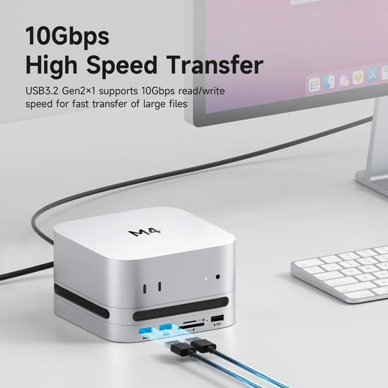 Hagibis USB C Hub with M.2 SSD Enclosure Type-C Docking Station for Mac mini M4/M4 Pro 4K 60Hz USB 3.2 Gen2 SD/TF 4.0 Dock Stand