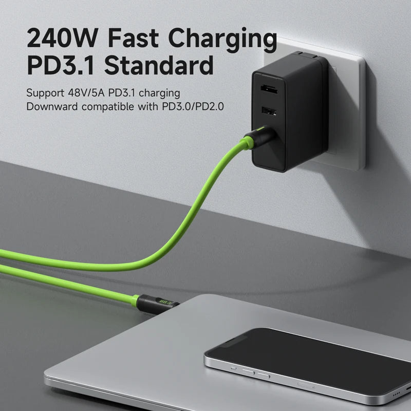 Hagibis USB C Fast Charger Cable With LED Display PD 240W 40Gbps Video Cord Compatible with Thunderbolt 4/3 For iPhone 16 Laptop - Intechlegent