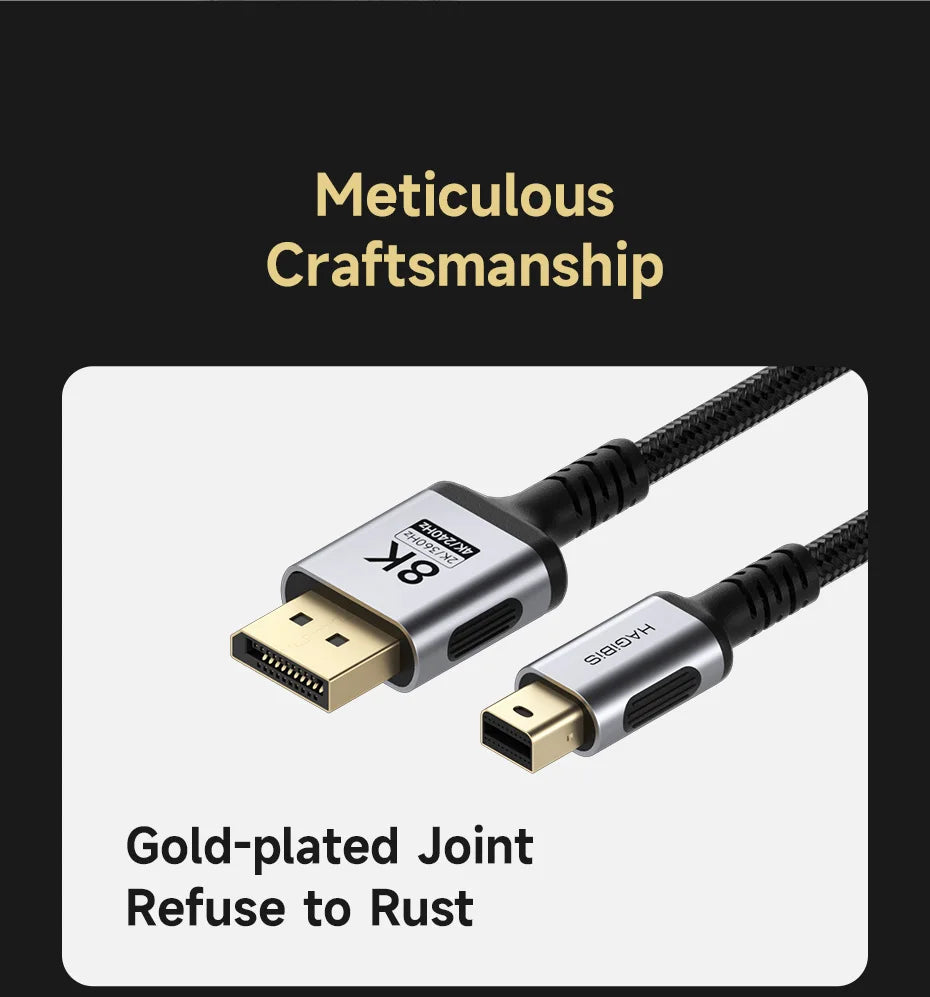Hagibis Mini DisplayPort to DisplayPort 1.4 Cable Bi-Directional Mini DP to DP 8K@60Hz 4K@240Hz Compatible with Thunderbolt 2