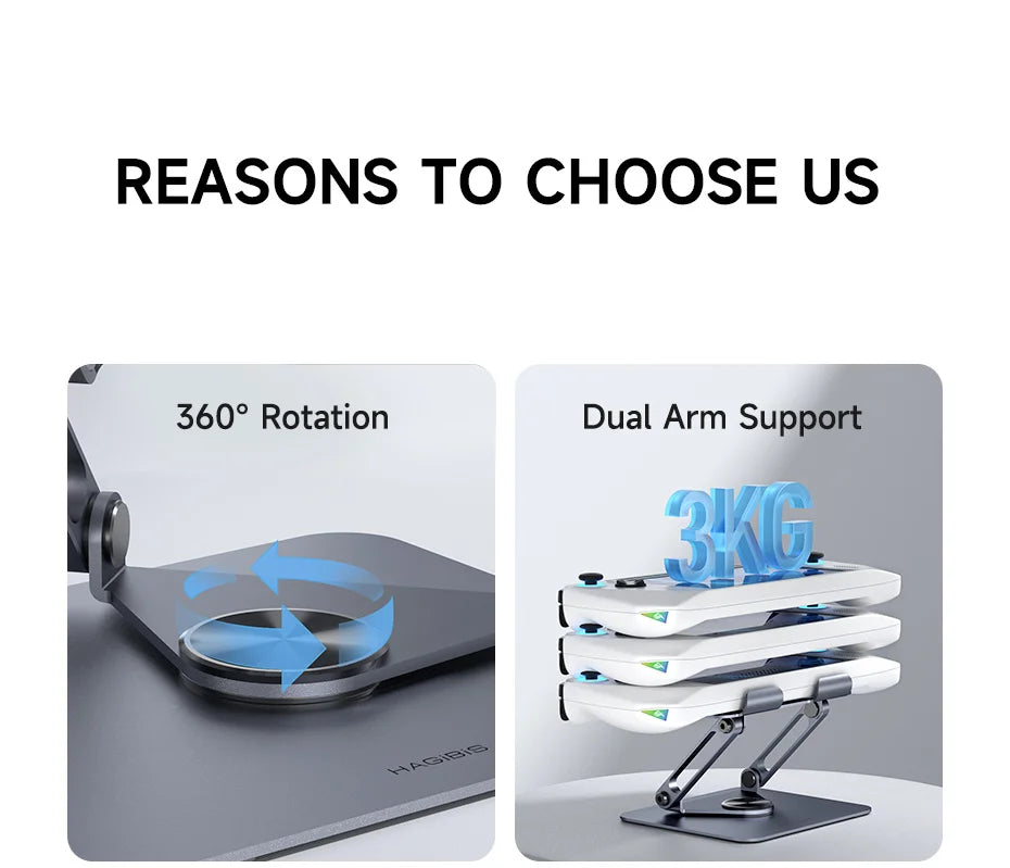 Hagibis 360° Rotating Tablet Stand Adjustable Tablet Holder Dual Rod Support Aluminum Foldable Cradle for iPad Pro Switch ROG - Intechlegent