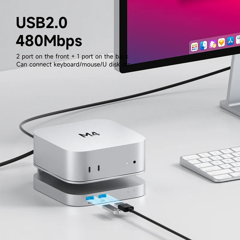 Hagibis USB C Hub with USB4 Hard Drive Enclosure 40Gbps M.2 NVMe SSD Case USB 2.0 for Mac mini M4/M4 Pro Stand Docking Station