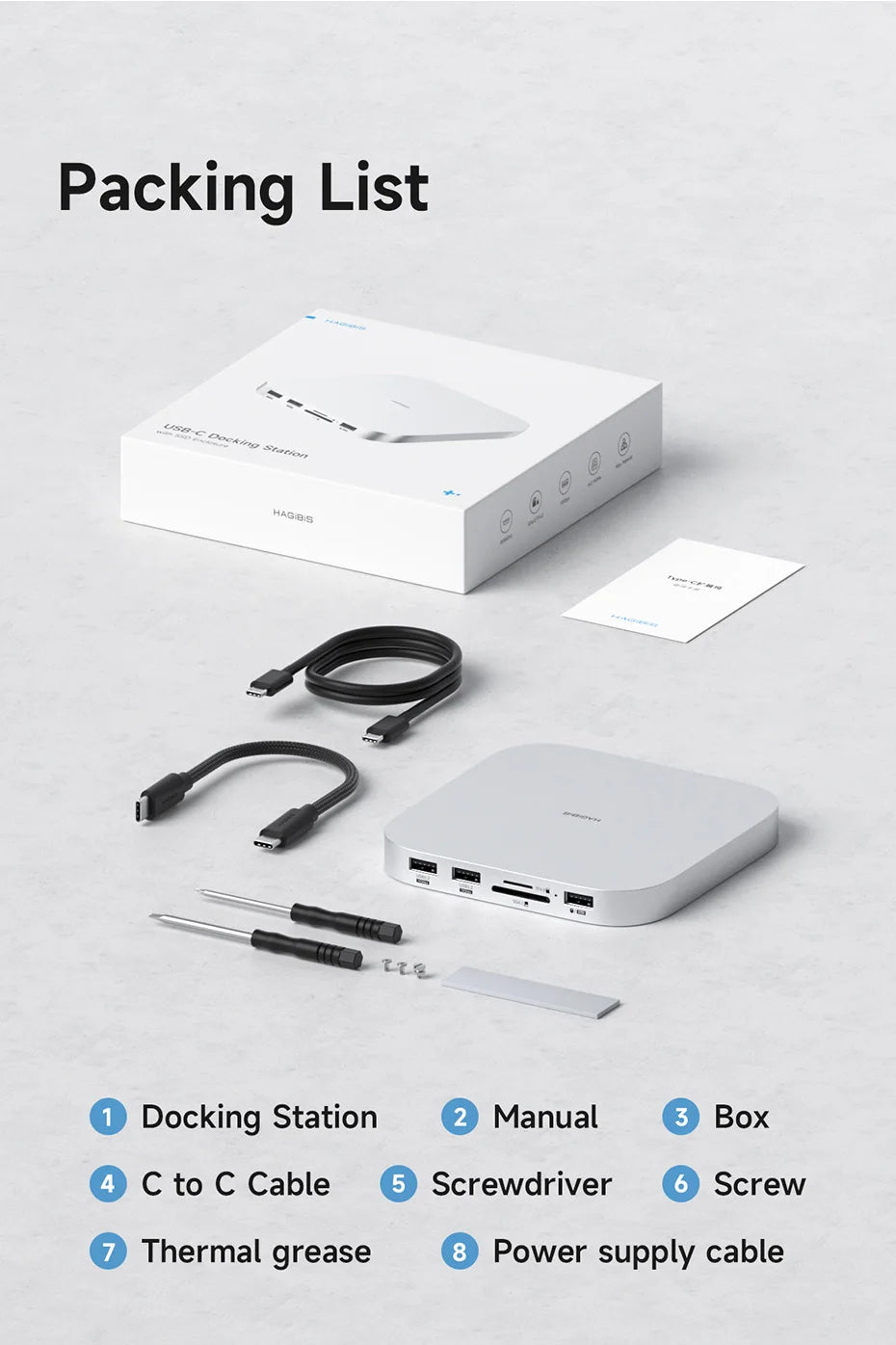 Hagibis USB C Hub with M.2 SSD Enclosure Type-C Docking Station for Mac mini M4/M4 Pro 4K 60Hz USB 3.2 Gen2 SD/TF 4.0 Dock Stand