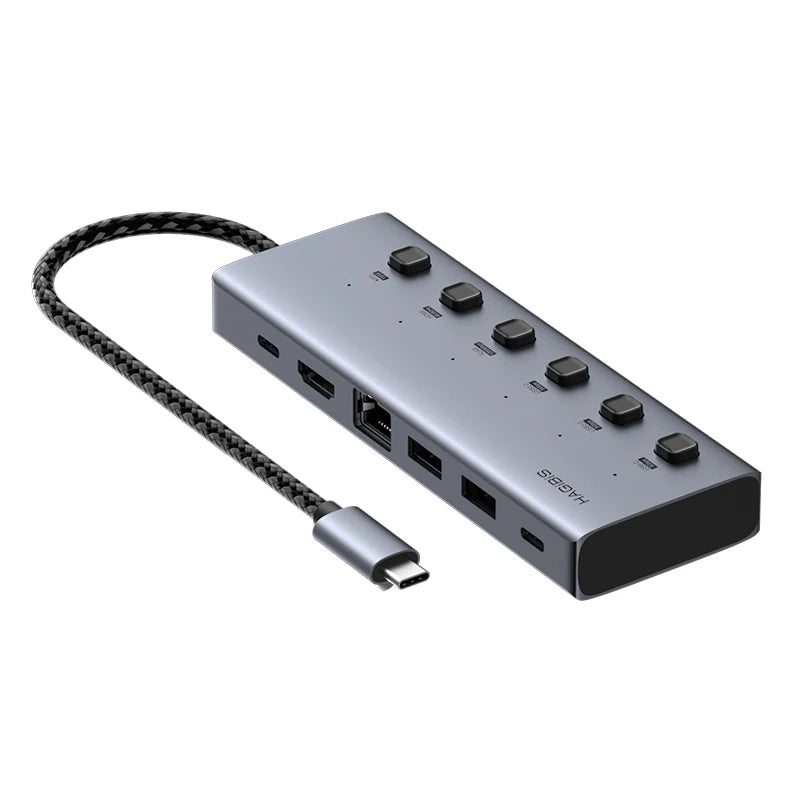 Hagibis USB C HUB Type-C Individual On/Off Switches Docking Station with 100W PD 4K HDMI-Compatible RJ45 for Laptops Macbook Pro