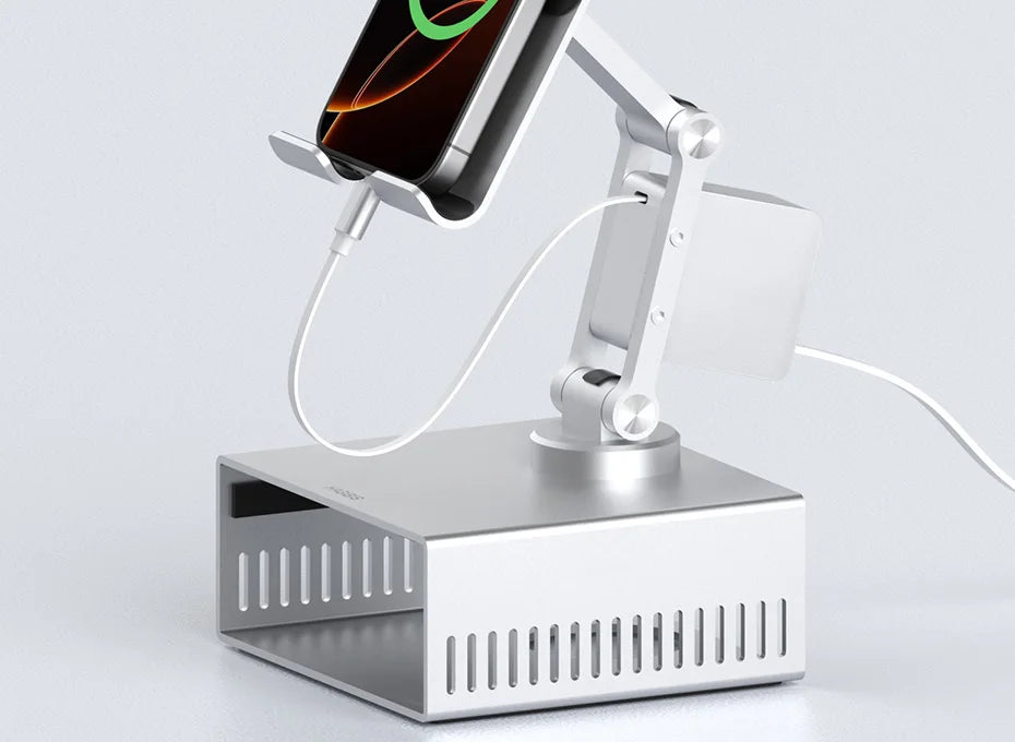 Hagibis Desktop Stand for iPad Pro/Air Mac mini M4/M4 Pro Storage Metal Holder 360° Adjustable Foldable Multifunction Bracket