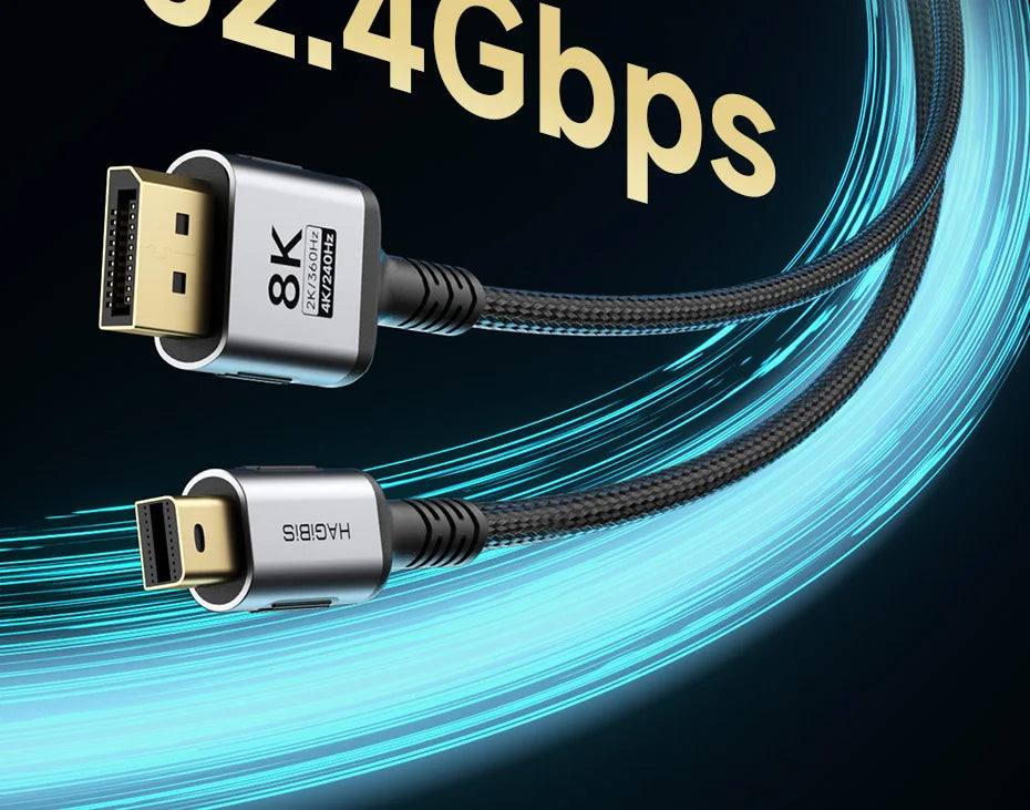 Hagibis Mini DisplayPort to DisplayPort 1.4 Cable Bi-Directional Mini DP to DP 8K@60Hz 4K@240Hz Compatible with Thunderbolt 2