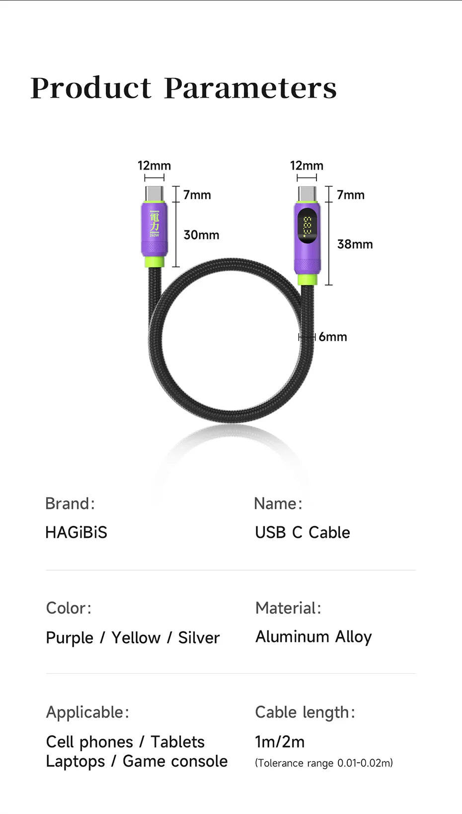 Hagibis Magnetic USB C to USB C Cable With LED Display USB C Charger Cable Type-c PD 240W Fast Charging Cord For iPhone 16/15 - Intechlegent