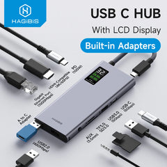 Hagibis USB C Hub With LCD Display Type C Multiport Adapter 4K HDMI-Compatible 100W PD Gigabit Ethernet For Macbook Pro iPad HP - Intechlegent