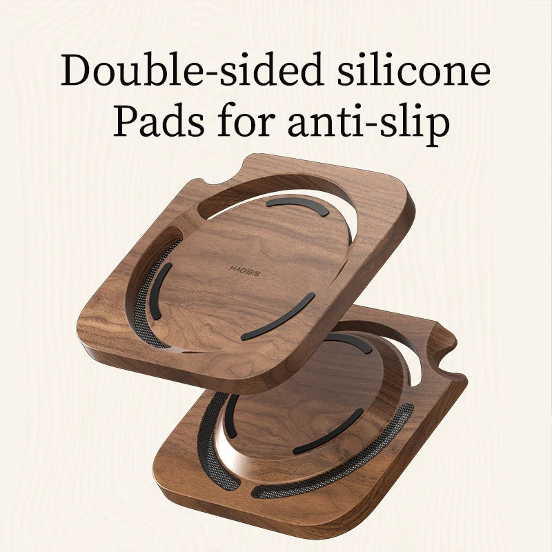 Hagibis Desktop Stand for Mac mini M4/M4 Pro 2024 Dustproof Walnut Wood Base Heat Dissipation Holder Solid Wood Bracket Cooling