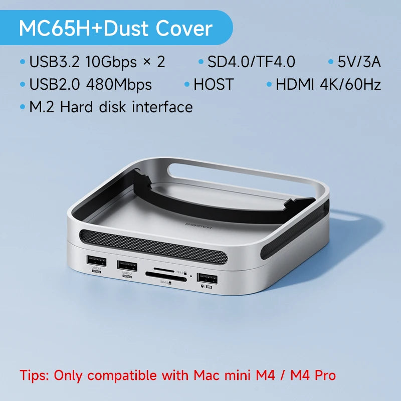 Hagibis USB C Hub with M.2 SSD Enclosure Type-C Docking Station for Mac mini M4/M4 Pro 4K 60Hz USB 3.2 Gen2 SD/TF 4.0 Dock Stand