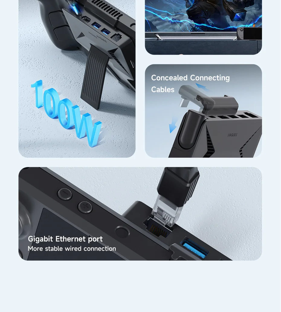Hagibis 6 in 1 Steam Deck Docking Station Dock Holder Hub OLED USB C to RJ45 4K60HZ HDMI Fast Charging Base Handheld Accessories