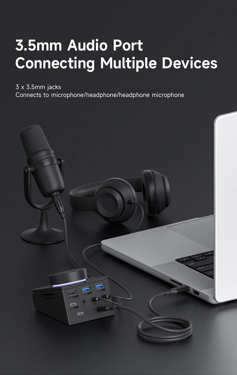 Hagibis Knob USB C Hub With Shortcut Buttons Type-C Docking Station Volume Adjustment Desktop Controller 2.5G RJ45 for Macbook